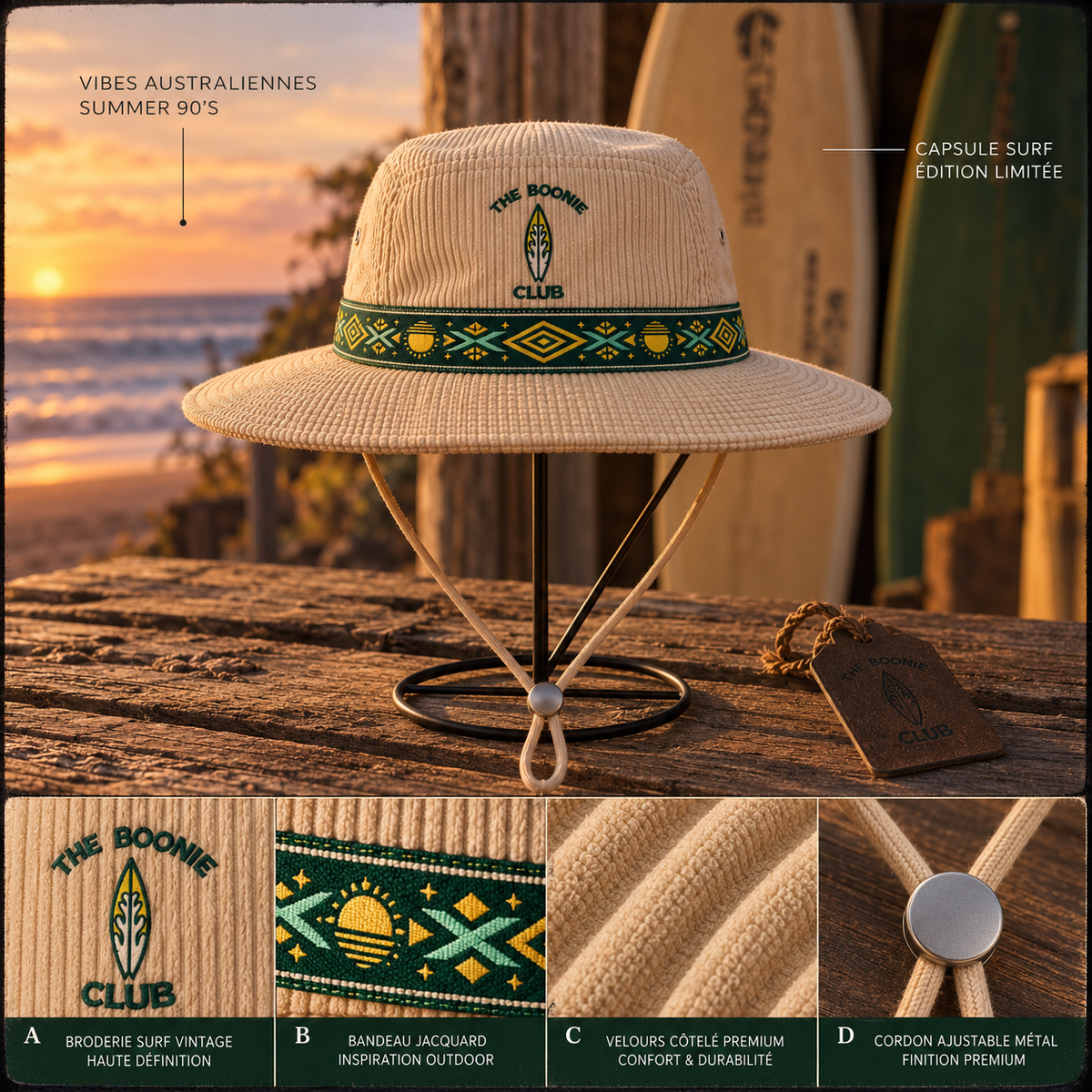 The Boonie Hat - Surf Vintage 90's - Vert/Jaune