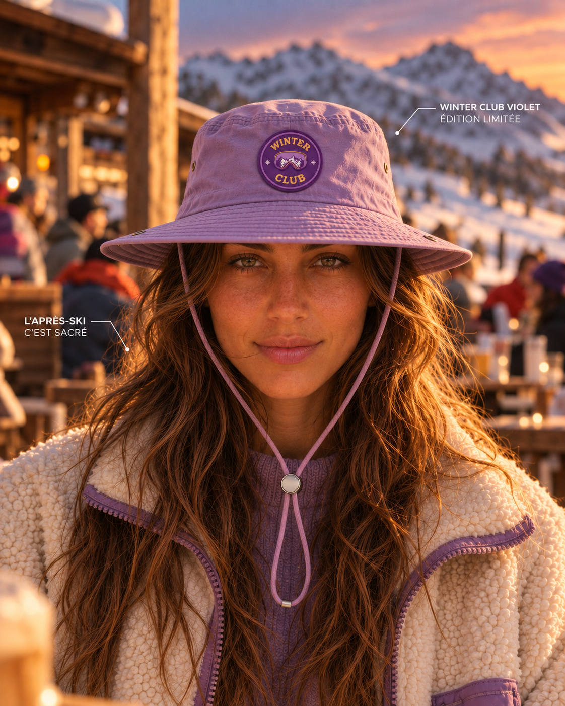 Bob boonie hiver Winter Club Violet doublé fourrure porté à l'après-ski – The Boonie Club